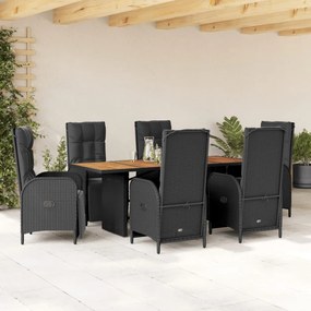 3213520 vidaXL Set mobilier de grădină cu perne, 7 piese, negru, poliratan