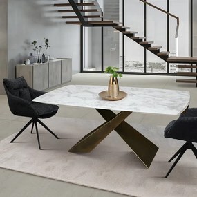 MIRABELLE -MASA BLAT ROTUNJIT CERAMICA ALB  EXTENSIBILA -PICIOR METALIC BRONZ 180 cm/ 90 cm
