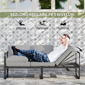 Outsunny Set Mobilier de Grădină cu Canapea cu 3 Locuri, Canapea cu 2 Locuri și Măsuță de Cafea, 180x60x64 cm, Gri | Aosom Romania
