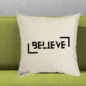 Perna Decorativa Believe Minimalist, 40x40 cm, Ecru, Husa Detasabila, Perna Inclusa, BEKZ®