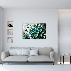 Tablou - Flori turcoaz 3D (90x60 cm)