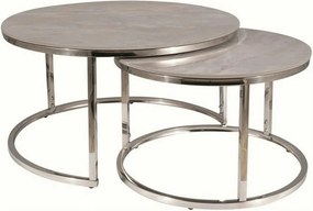 Set 2 masute cafea PORTAFINO B, gri cu efect de marmura/crom, ceramica