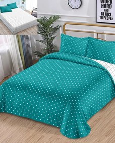 Lenjerie de pat cu elastic, policoton, pat 2 persoane, 4 piese, turquoise / alb, R4E-06