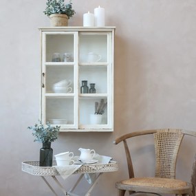 Dulap de perete shabby chic, alb antichizat, cu uși glisante din sticlă