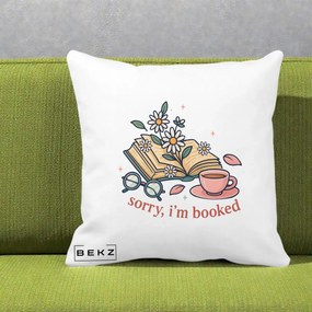 Perna Personalizata Sorry I'm Booked Carti Flori, 40x40 cm, Alba Mata, Husa Detasabila, Perna Inclusa, BEKZ®