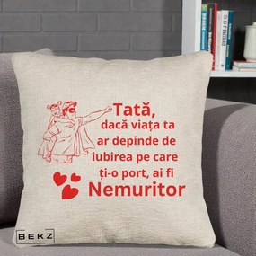 Cadou pentru Tata - Perna Personalizata Tata Nemuritor cu Fetita, 40x40 cm, Bej Canapea, Husa Detasabila, Perna Inclusa, BEKZ®
