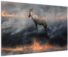 Tablou cu capră de munte în foc (90x60 cm)