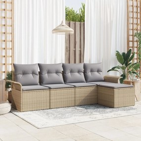 vidaXL Set de canapele pentru grădină cu pernă 5 pcs Bej Rattan poli