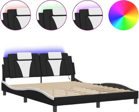 vidaXL Cadru de pat, Viana, cu LED fără saltea, negru și alb, 160x200 cm