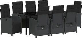 vidaXL Set de masă pentru grădină cu pernă 9 pcs Negru poliratan
