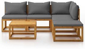 Set mobilier de gradina cu perne, 6 piese, lemn masiv acacia Morke gra, colt + 3x mijloc + suport pentru picioare + masa, 1