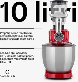 Klarstein Renata Rossa, robot de bucătărie, 3 în 1 2000 W / 2,7 PS, 10 litri, oțel inoxidabil, fără BPA