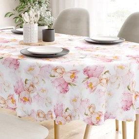 Goldea față de masă 100% bumbac deluxe - flori de bujor înfloriți - ovală 120 x 160 cm