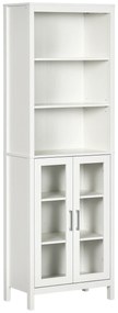 kleankin Colțar de Baie cu 2 Uși de Sticlă și 3 Rafturi Mobilier Auxiliar de Stil Modern 53x30x162 cm Alb | Aosom Romania