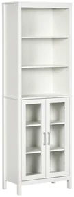 kleankin Colțar de Baie cu 2 Uși de Sticlă și 3 Rafturi Mobilier Auxiliar de Stil Modern 53x30x162 cm Alb | Aosom Romania