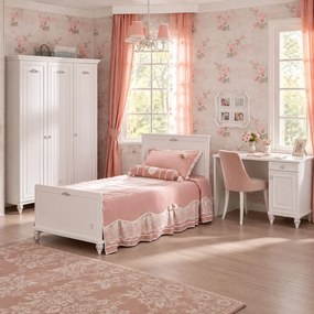 Set mobilier camera copii si adolescenti Romantica , Pat 120x200 cm, Dulap 3 usi si Birou