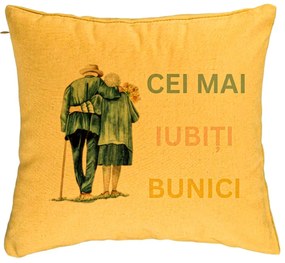 Perna Decorativa pentru Bunici 7, 40x40 cm, Galben, Husa Detasabila, Burduf