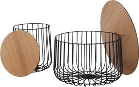 Set de două mese de cafea, stejar / negru, GROTO