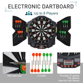 Dartboard Electronic Interactiv + 12 Săgeți, pentru 8 Jucători, Ideal pentru Petreceri și Seri de Joc | Aosom Romania