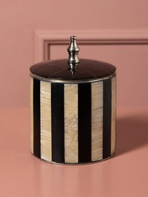 Set 2 cutii decorative din metal și rășină, dungi negre și natur, capac negru cu buton argintiu, finisaj lucios, 20 x 12,5 cm, „Élégance”