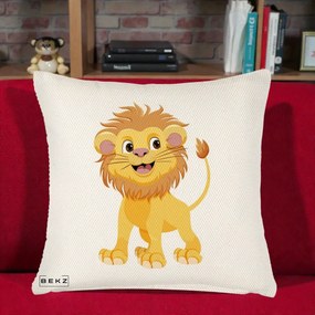 Perna Decorativa Pui de Leu Kawaii, 40x40 cm, Crem Reliefat, Husa Detasabila, Perna Inclusa, BEKZ®