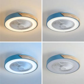 Brilagi - Lampă LED dimabilă cu ventilator, 38 W, 230 V, 50 cm, albastru/stejar + telecomandă