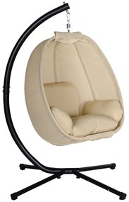 Outsunny Fotoliu suspendat, Scaun leagăn în formă de ou cu pernă moale, potrivit pentru interior și exterior, 125L x 95L x 170Î cm, Khaki | Aosom Romania