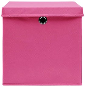Cutii depozitare cu capace, 10 buc., roz, 32x32x32 cm, textil 10, 1, Roz cu capace, Roz cu capace