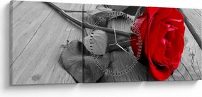 Tablou cu trandafiri roșii (cu ceas) (90x30 cm)