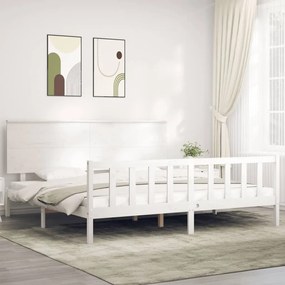 3193422 vidaXL Cadru pat cu tăblie 200x200 cm, alb, lemn masiv