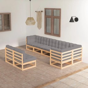 Set mobilier de gradina cu perne, 8 piese, lemn masiv de pin Maro, 1, Da