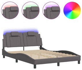 3214018 vidaXL Cadru de pat cu lumini LED, gri, 140x190 cm, piele ecologică