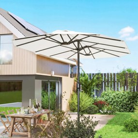 Outsunny Umbrelă Dublă de Grădină 4.6x2.7 m, Umbrelă de Exterior cu Manivelă, Husă Protectoare, 12 Spițe, Anti UV 50+, pentru Terasă Balcon Piscină Grădină, Alb | Aosom Romania
