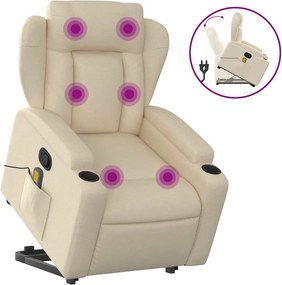 vidaXL Fotoliu masaj rabatabil cu ridicare, crem, material textil