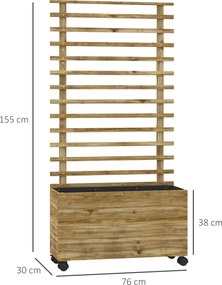Outsunny Jardiniera inaltata verticala cu 4 roti si suport pentru plantele cataratoare, din  lemn de brad, 76x30x155cm, alb | Aosom Romania