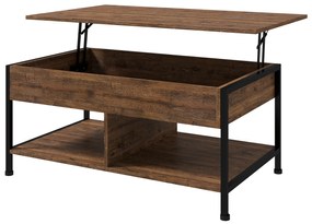 HOMCOM Masă de cafea ridicabilă masă de salon cu compartiment ascuns și 2 rafturi inferioare 100 x 80 x 60 cm maro rustic negru | Aosom Romania