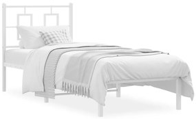 374280 vidaXL Cadru de pat metalic cu tăblie, alb, 75x190 cm