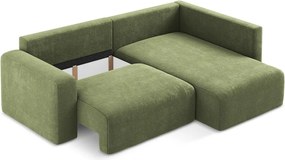 Colțar verde extensibil/cu spațiu de depozitare cu tapițerie din chenille (cu colț pe partea dreaptă/în formă de ”L”) Kona – Makamii