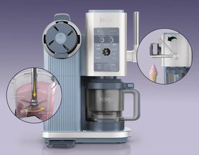Mașină de înghețată 13-în-1 Ninja CREAMi Scoop & Swirl™ NC702EU, 800 W, 13 programe, manetă cu 3 poziții pentru cornetele de înghețată, CreamiFit, Creamify, 2 cupe de 473 ml, Personalizare, Albastru/Gri