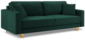 Canapea extensibila Dunas cu tapiterie din tesatura structurala si picioare din metal auriu, verde inchis