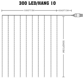 Perdea LED RGB dimabilă de Crăciun WIZARD 300xLED/USB 3x3m + telecomandă