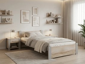 Pat de o persoana IKAROS 90 x 200 cm, stejar sonoma/gri Saltele: Cu saltele Coco Maxi 20 cm, Somiera pat: Cu lamele drepte