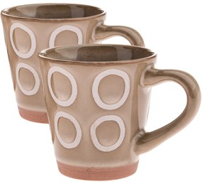 Set de 2 căni din ceramică Cercuri 100 ml, bej