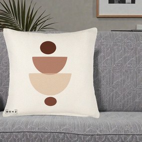 Perna Decorativa Geometric Boho Balance, 40x40 cm, Crem Reliefat, Husa Detasabila, Perna Inclusa, BEKZ®