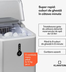 Klarstein Chillout, aparat pentru gheață, bucăți rotunde de gheață, 12 kg / 24 ore, rezervor de apă: 1,5 l, argintiu