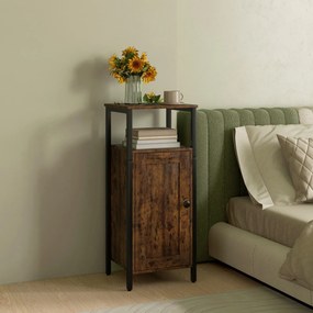 HOMCOM Noptieră în Stil Industrial cu 2 Rafturi Deschise și Raft Interior Reglabil pe 3 Nivele, 34x30x80 cm, Maro Rustic | Aosom Romania