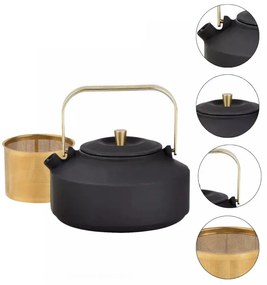 Ceainic din fonta cu infuzor Kinghoff KH 1935, 1 l, Interior emailat, Inductie, Negru