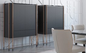 Bufet lemn masiv Înalt Calista Negru-Rose Gold L 104 x A 50 x H 150 cm - Marmura naturala