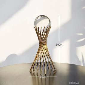 Obiect decorativ cu glob de cristal, auriu, 30cm