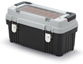 Cutie pentru scule cu mâner metalic și încuietori 58,6 x 29,6 x 30,5 cm, despărțitori, gri